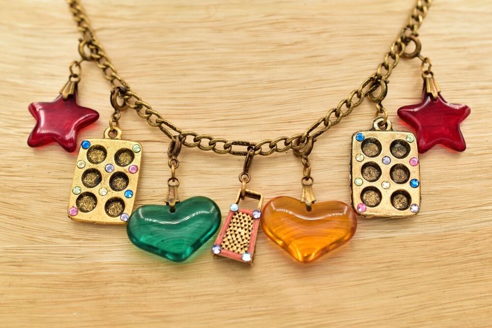 Anna Koplik Vintage Charm Necklace Collar Baker Chef Heart Antiqued Signed BinBL